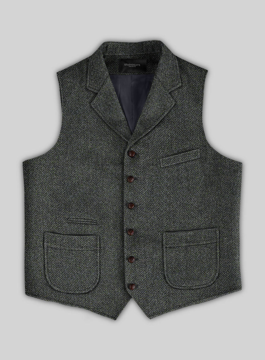 Harris Tweed Ridge Blue Herringbone Hunting Vest - StudioSuits