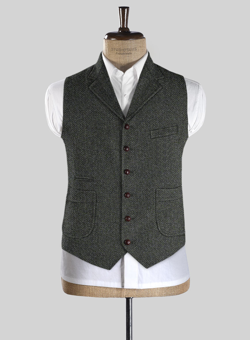 Harris Tweed Ridge Blue Herringbone Hunting Vest - StudioSuits