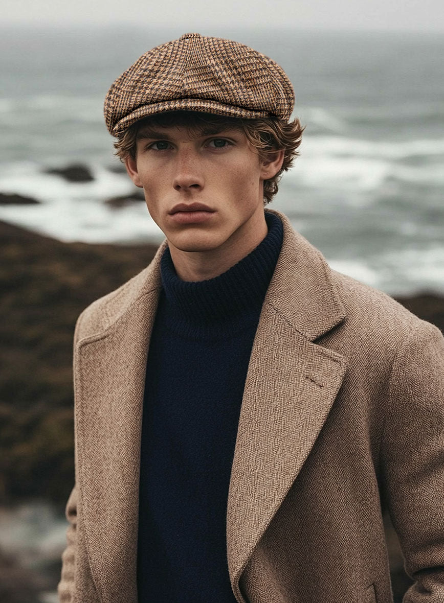 Harris Tweed Tan Glen Newsboy Cap - StudioSuits