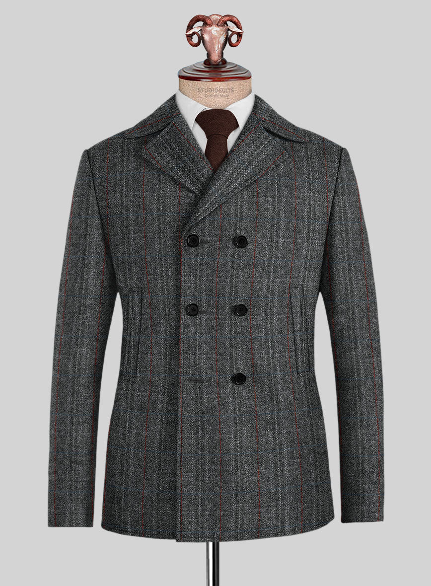Harris Tweed Welsh Gray Pea Coat - StudioSuits