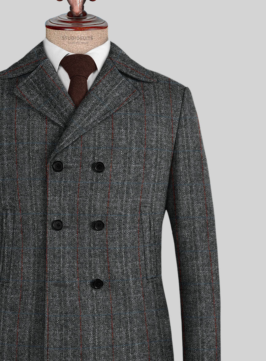 Harris Tweed Welsh Gray Pea Coat - StudioSuits
