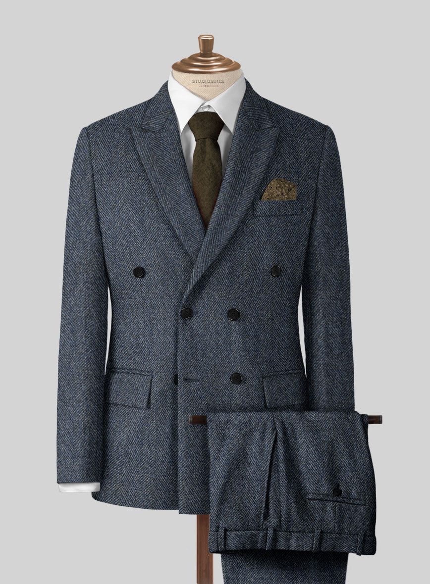 Harris Tweed Wide Herringbone Blue Suit - StudioSuits