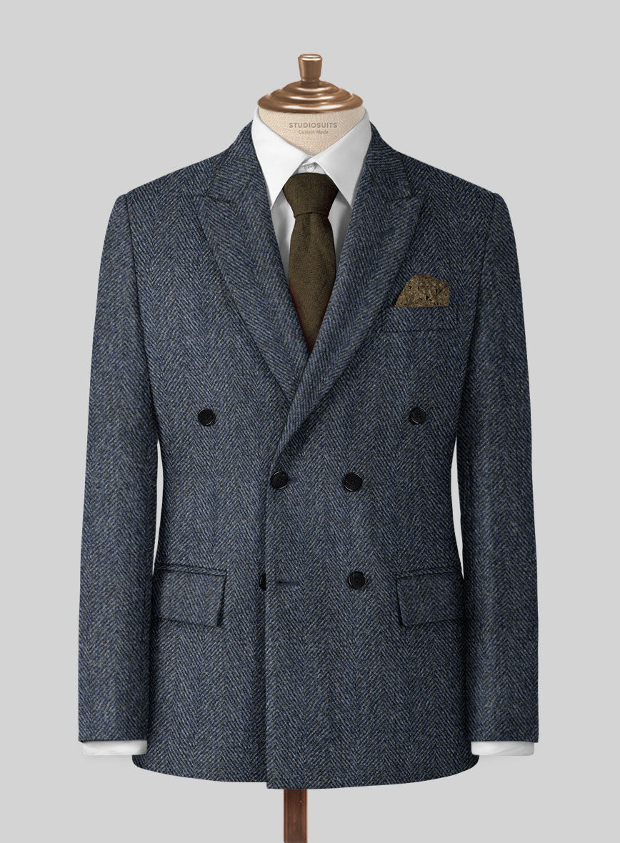 Harris Tweed Wide Herringbone Blue Suit - StudioSuits