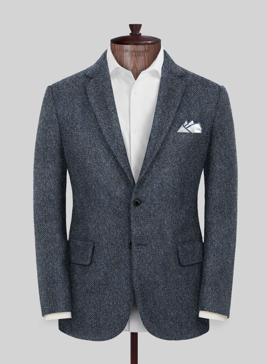 Harris Tweed Wide Herringbone Blue Jacket - StudioSuits