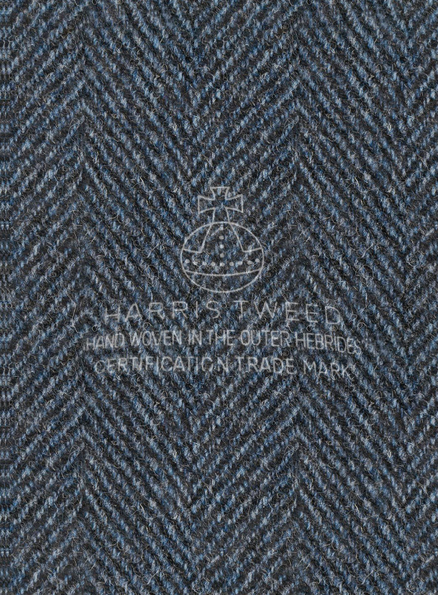 Harris Tweed Wide Herringbone Blue Pants - StudioSuits