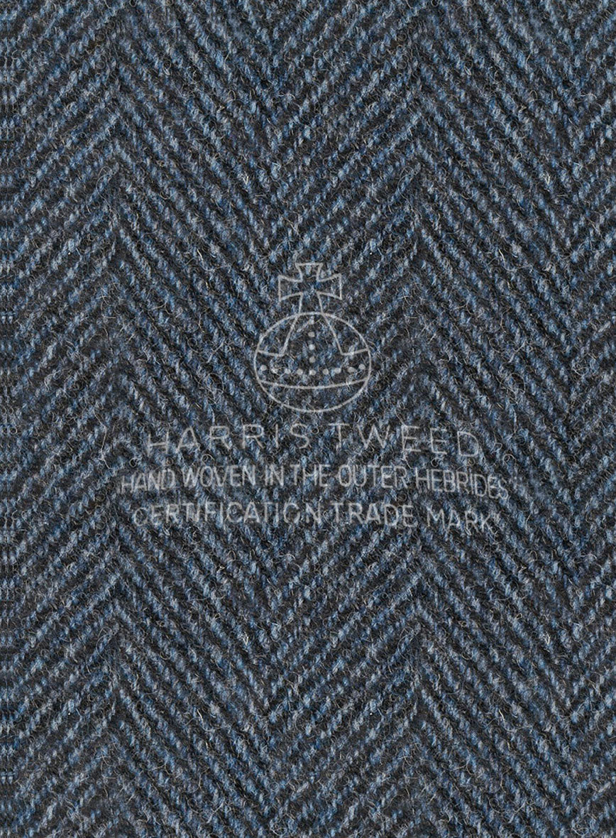 Harris Tweed Wide Herringbone Blue Pea Coat - StudioSuits