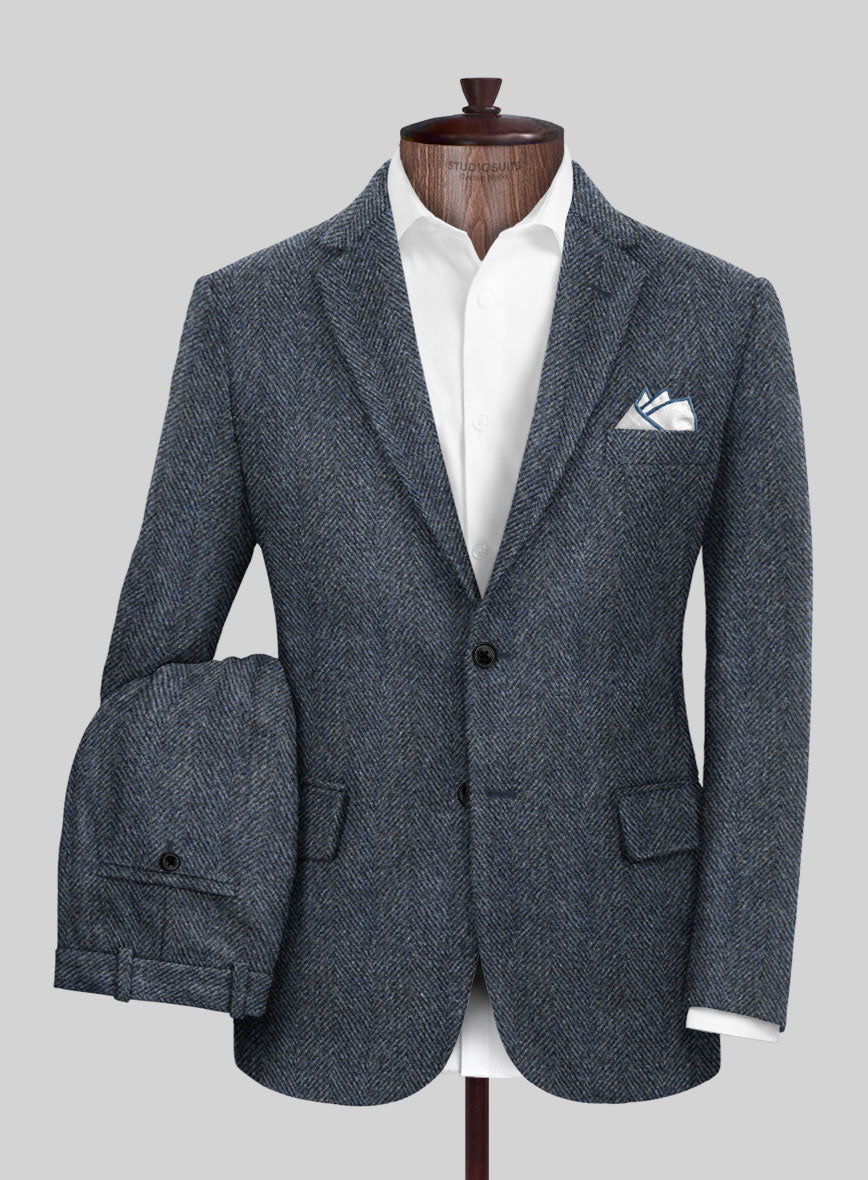 Harris Tweed Wide Herringbone Blue Suit - StudioSuits