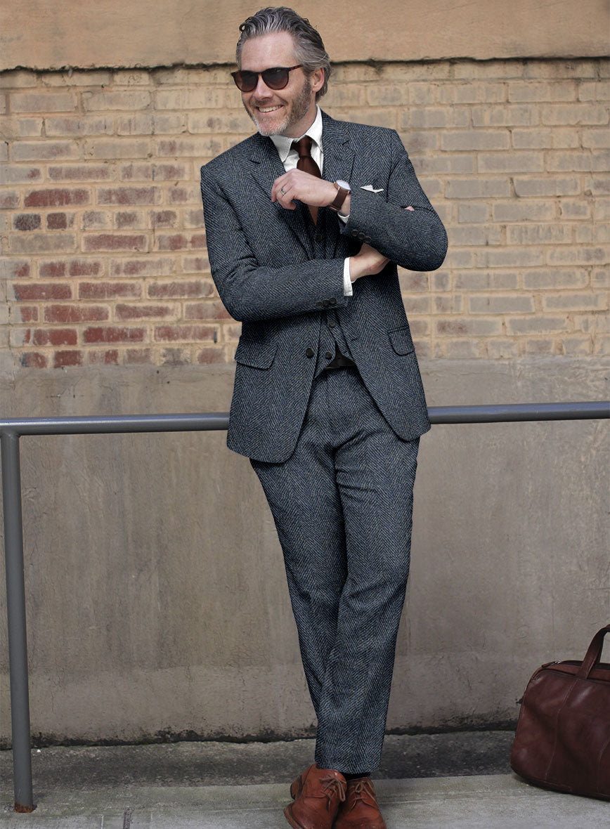 Harris Tweed Wide Herringbone Blue Suit - StudioSuits
