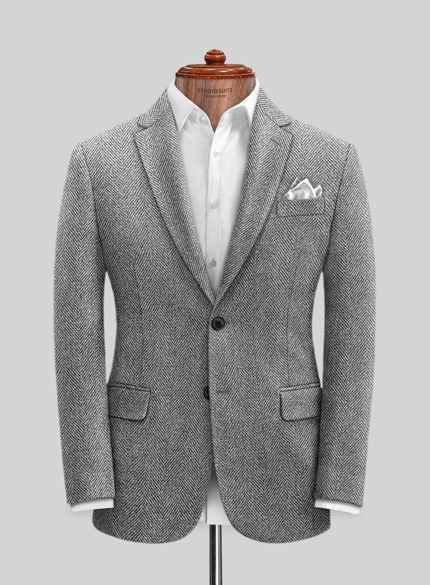 Harris Tweed Wide Herringbone Gray Jacket - StudioSuits