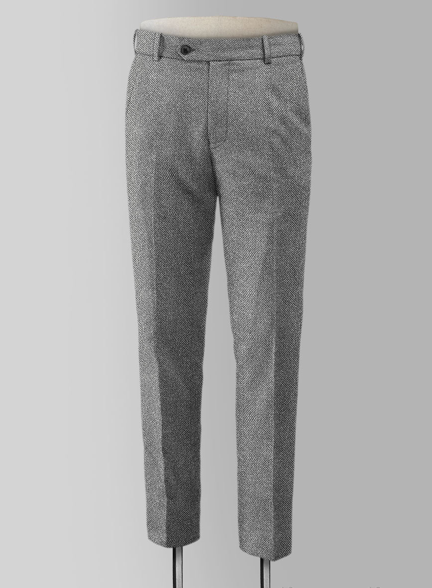 Harris Tweed Wide Herringbone Gray Pants - StudioSuits