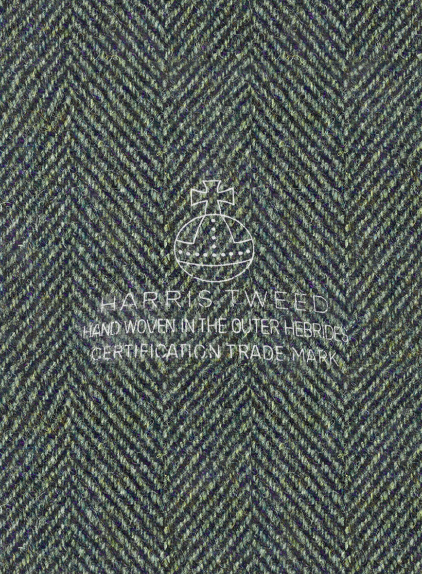 Harris Tweed Wide Herringbone Green Double Breasted Jacket - StudioSuits