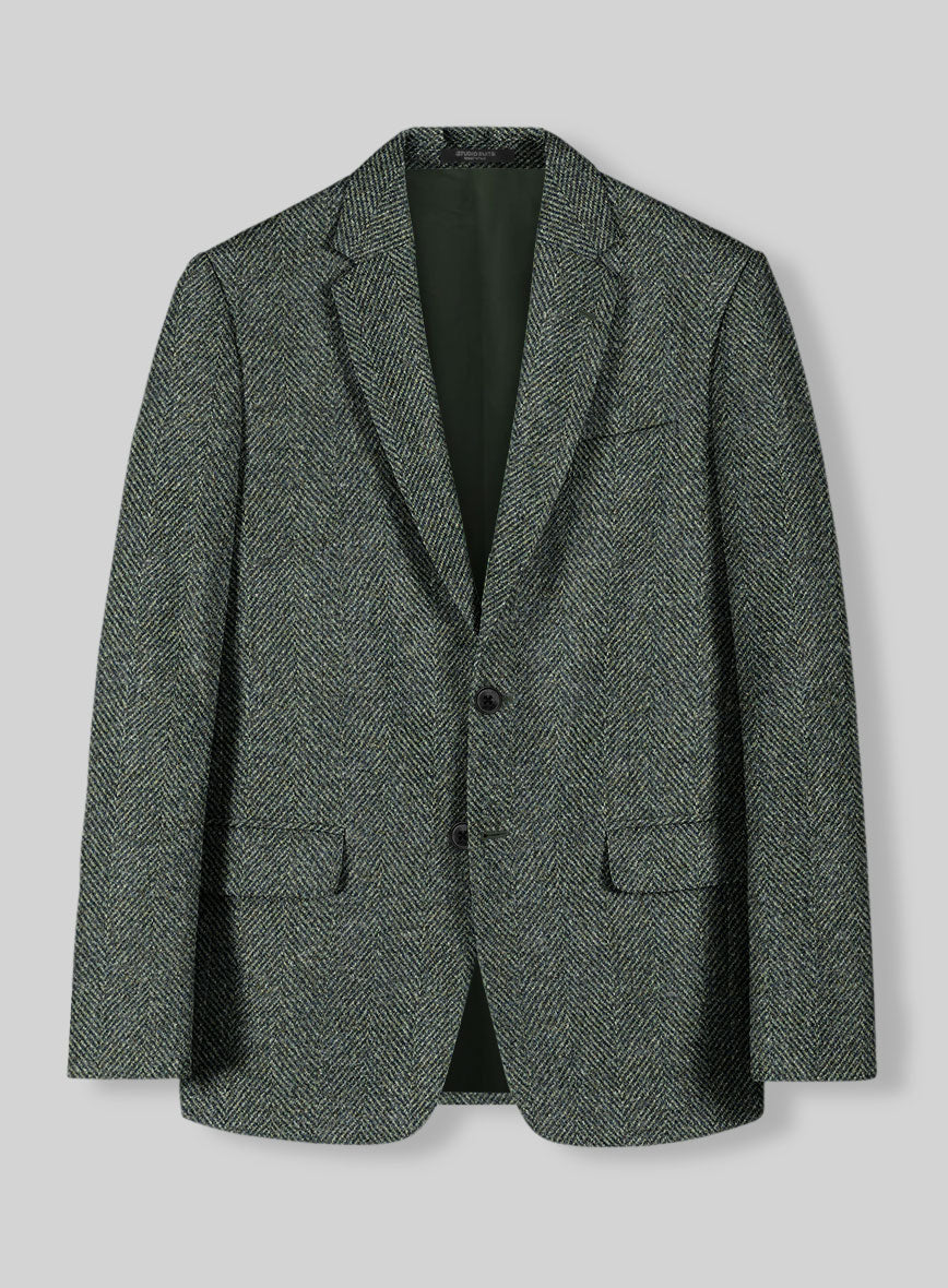Harris Tweed Wide Herringbone Green Jacket - StudioSuits