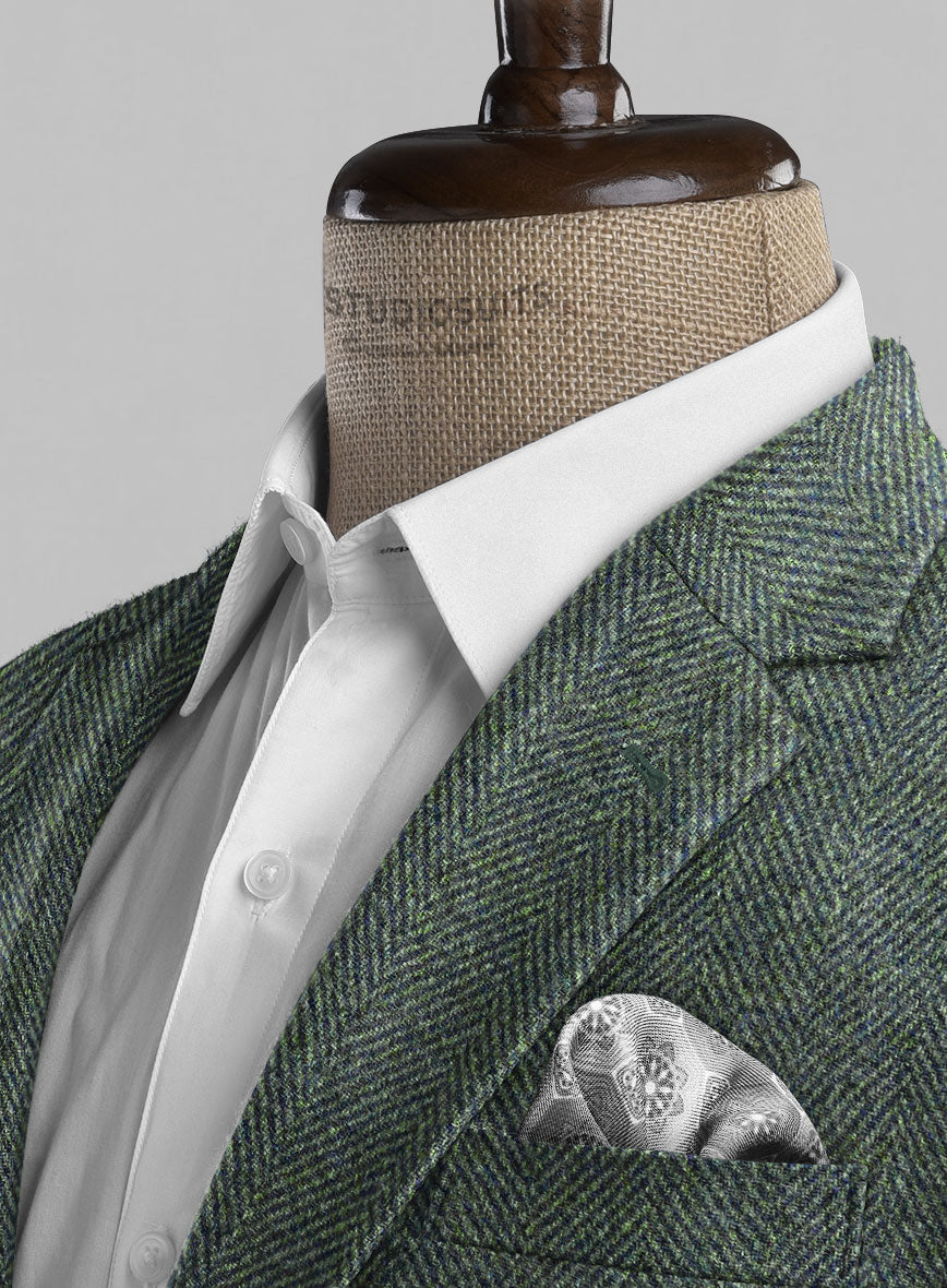 Harris Tweed Wide Herringbone Green Jacket - StudioSuits