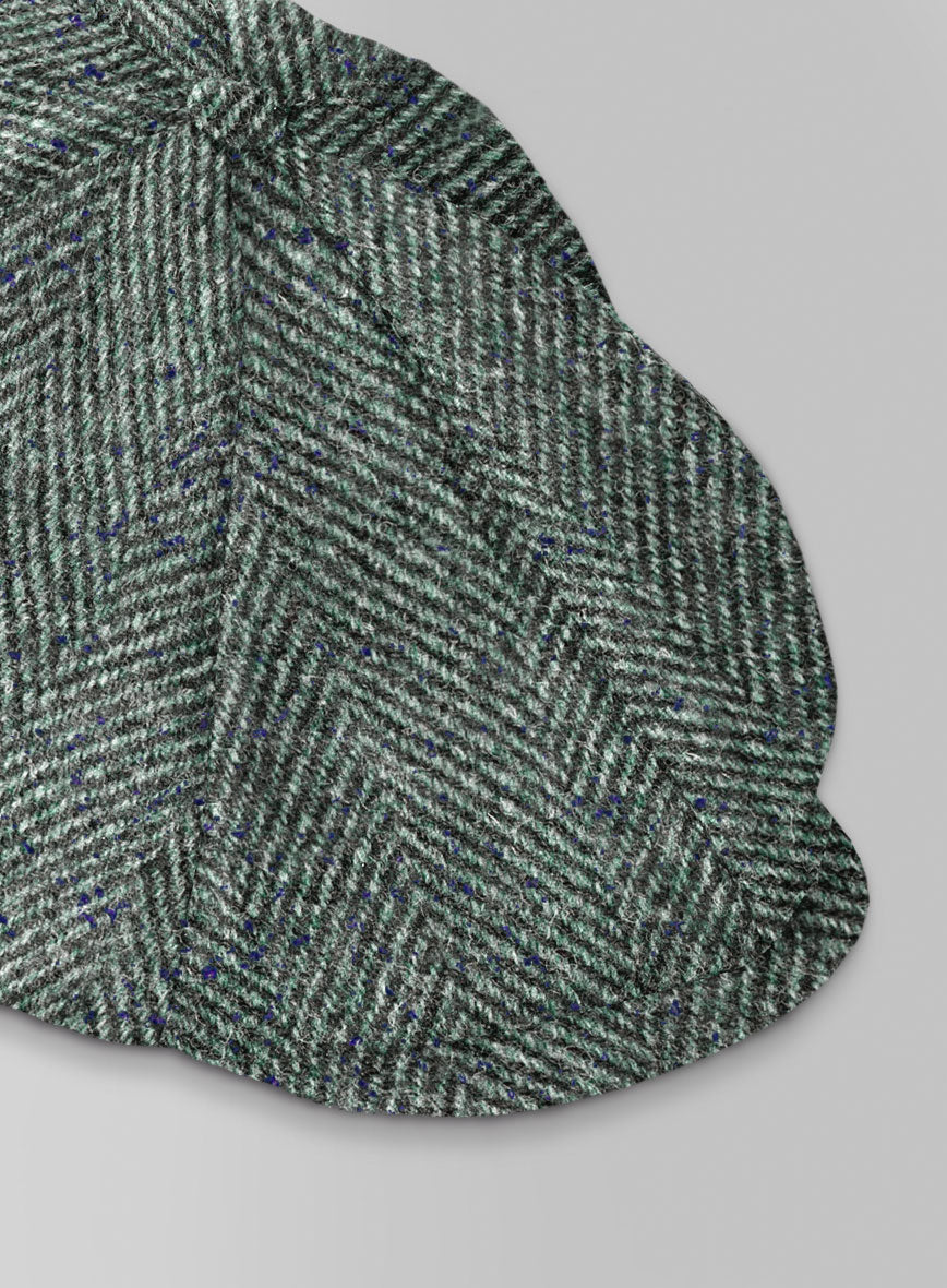 Harris Tweed Wide Herringbone Green Newsboy Cap - StudioSuits