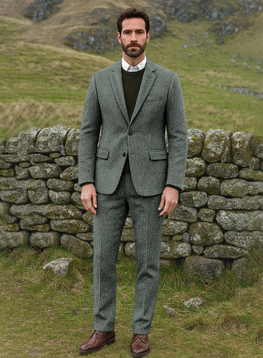 Harris Tweed Wide Herringbone Green Suit - StudioSuits
