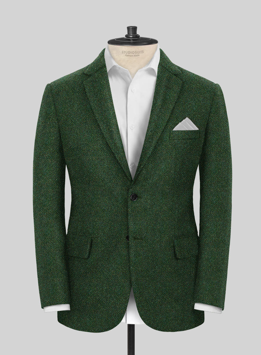 Harris Tweed Wide Herringbone Royal Green Jacket - StudioSuits