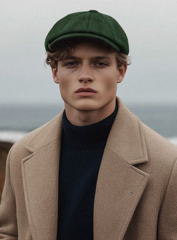 Harris Tweed Wide Herringbone Royal Green Newsboy Cap - StudioSuits