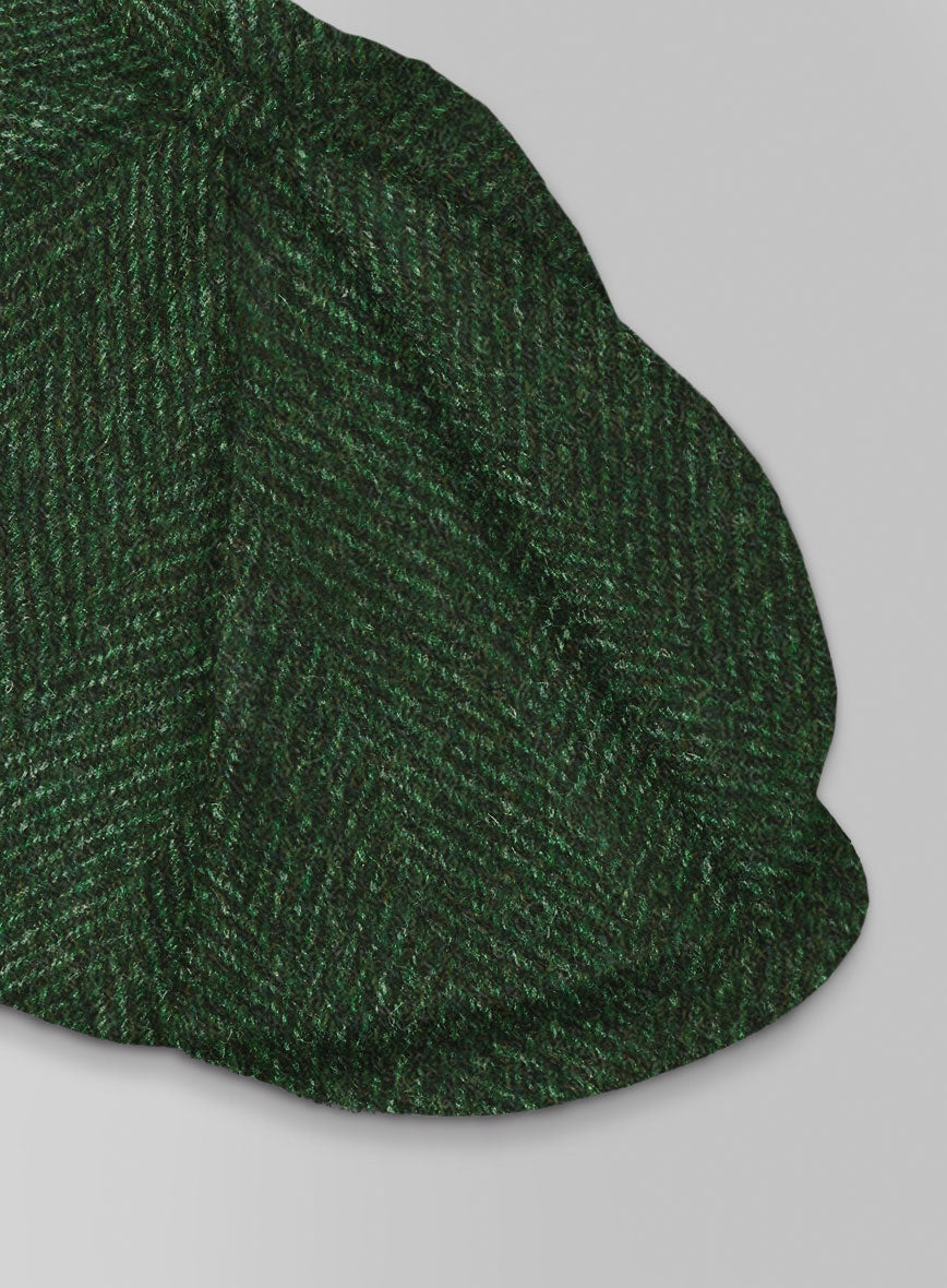 Harris Tweed Wide Herringbone Royal Green Newsboy Cap - StudioSuits