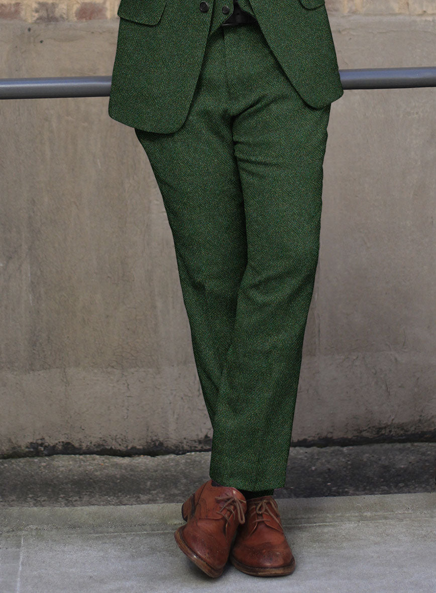 Harris Tweed Wide Herringbone Royal Green Pants - StudioSuits