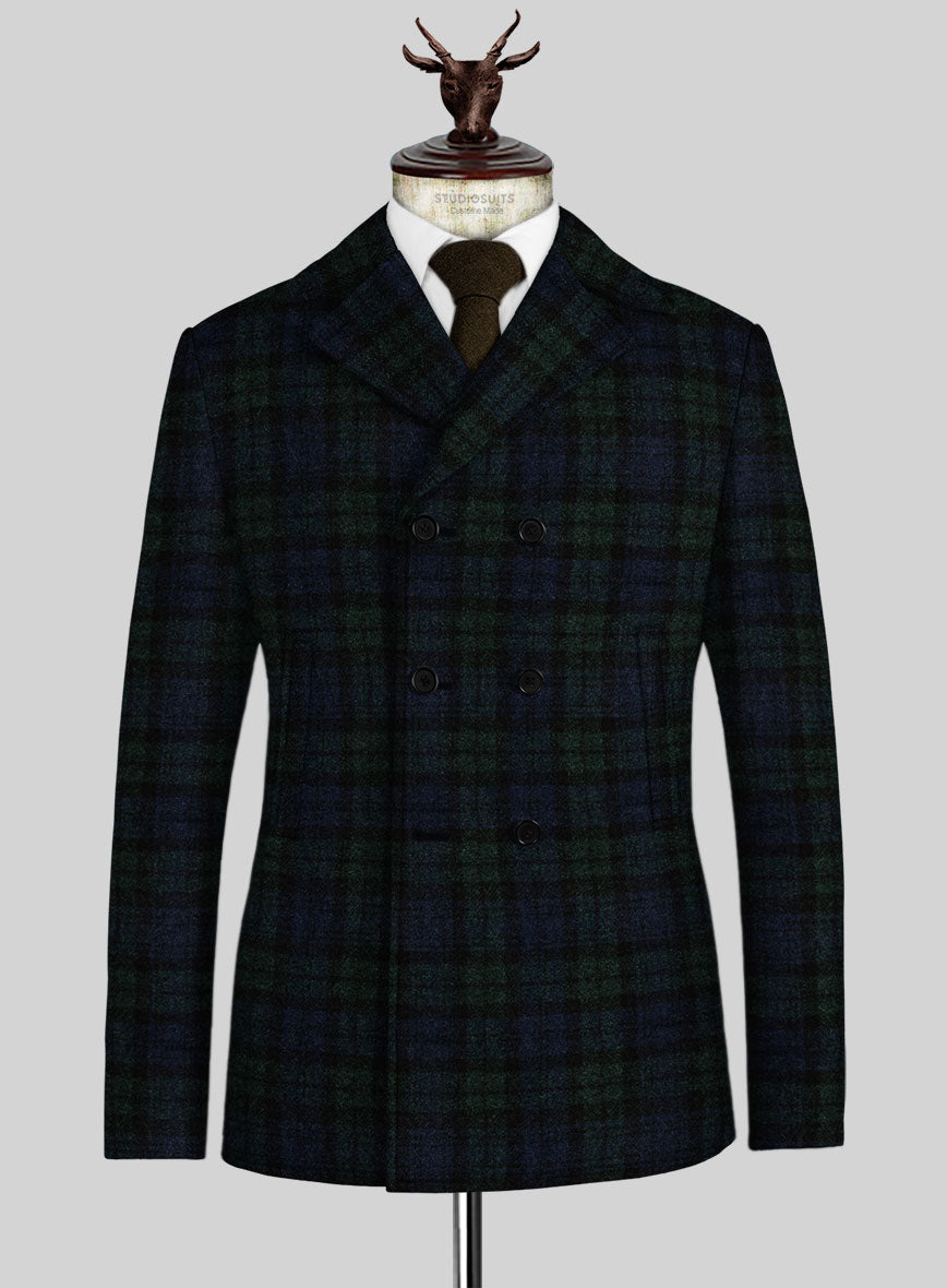 Harris Tweed Yale Tartan Pea Coat - StudioSuits