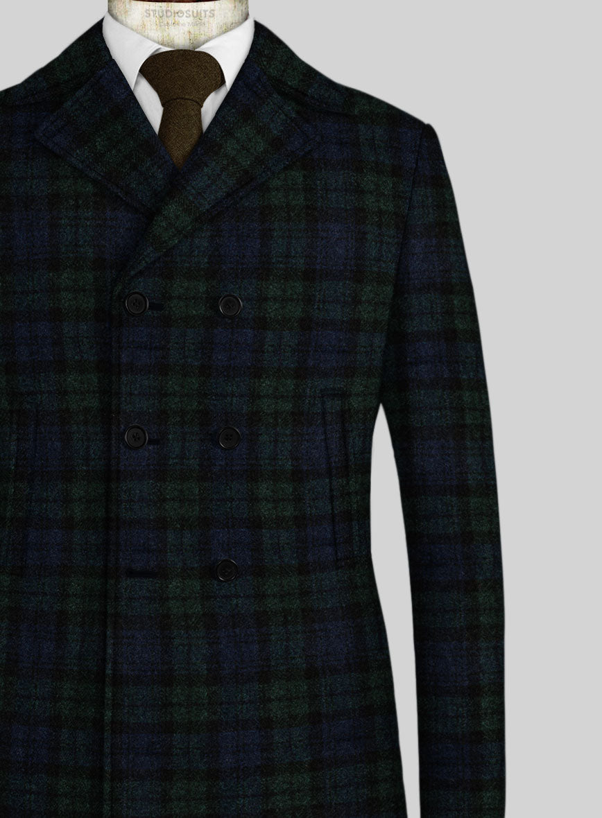 Harris Tweed Yale Tartan Pea Coat - StudioSuits