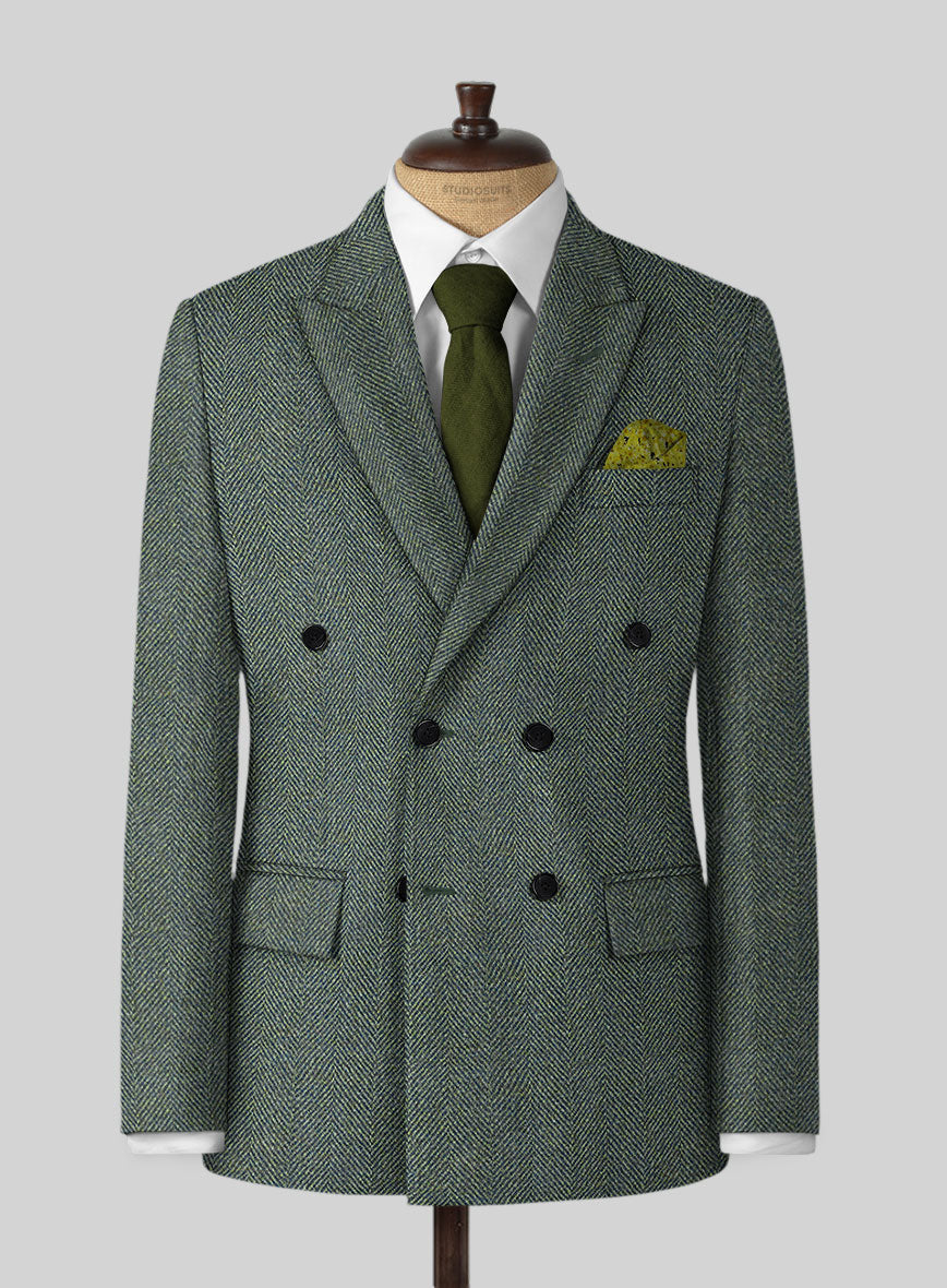 Harris Tweed Wide Herringbone Green Jacket - StudioSuits