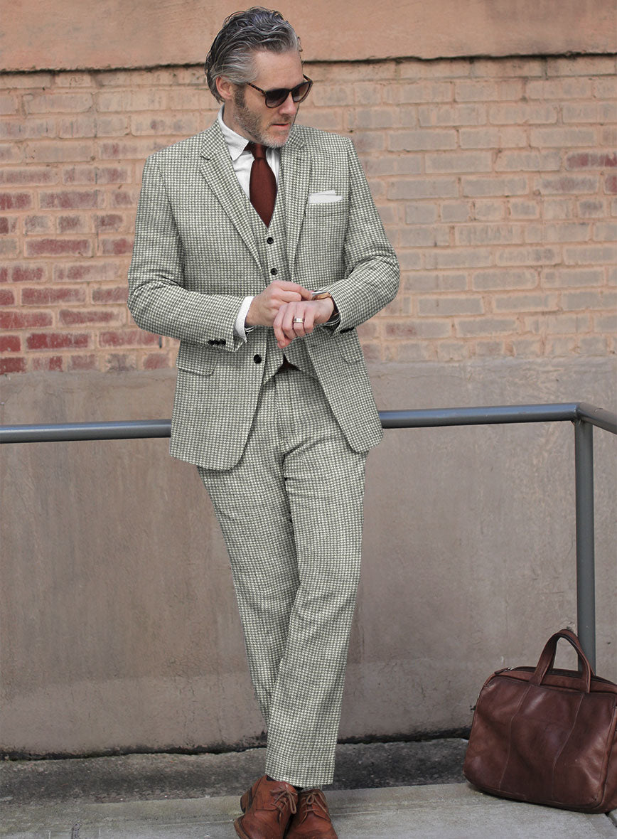 Houndstooth Light Gray Tweed Suit - StudioSuits