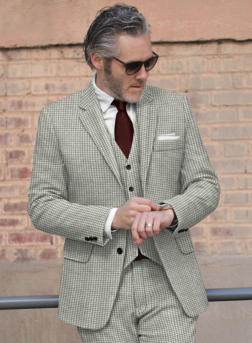 Houndstooth Light Gray Tweed Suit - StudioSuits