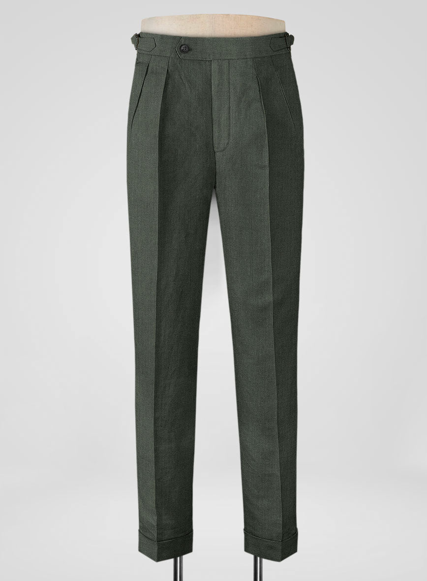 Heavy Linen Green Highland Trousers - StudioSuits