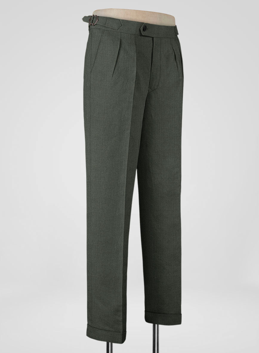 Heavy Linen Green Highland Trousers - StudioSuits