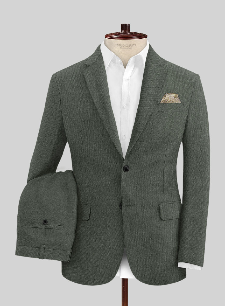Heavy Linen Green Suit - StudioSuits