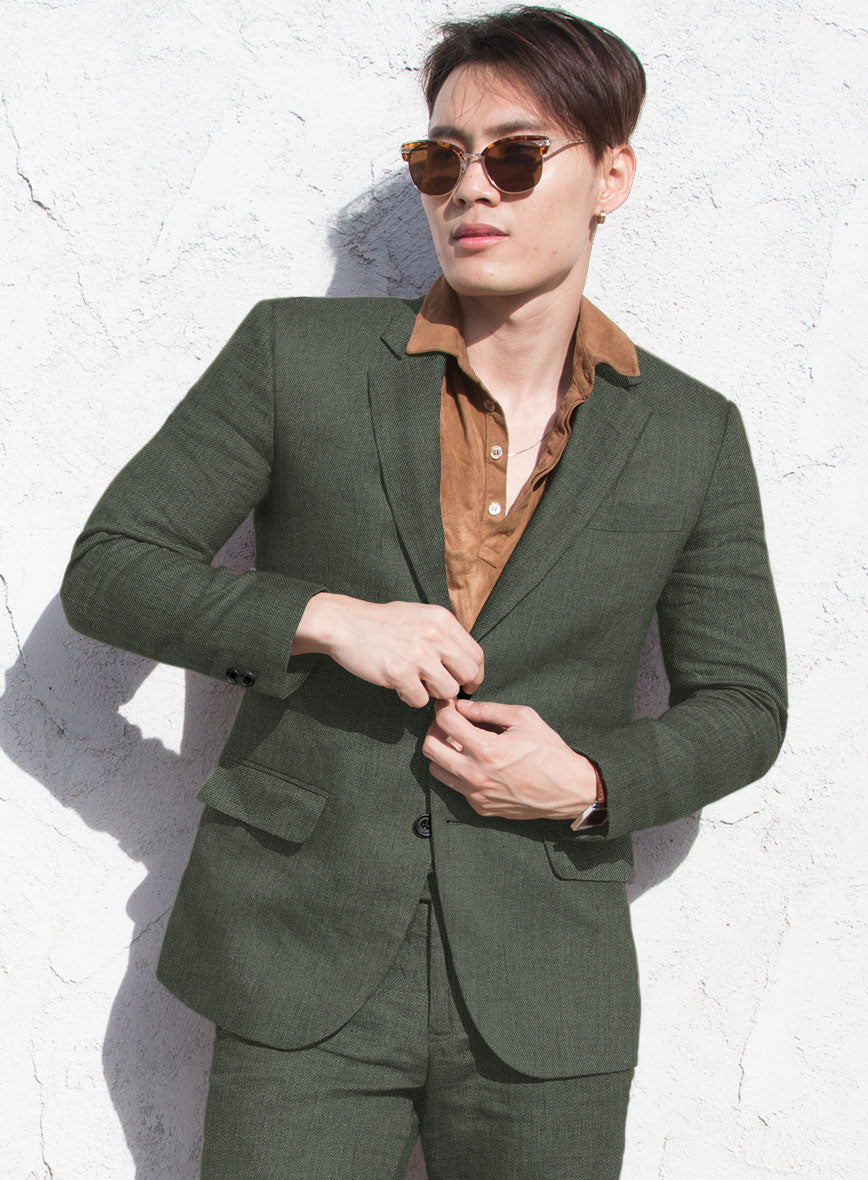 Heavy Linen Green Suit - StudioSuits