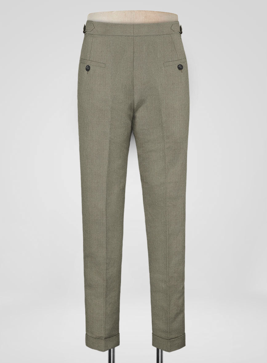 Heavy Linen Sage Green Highland Trousers - StudioSuits