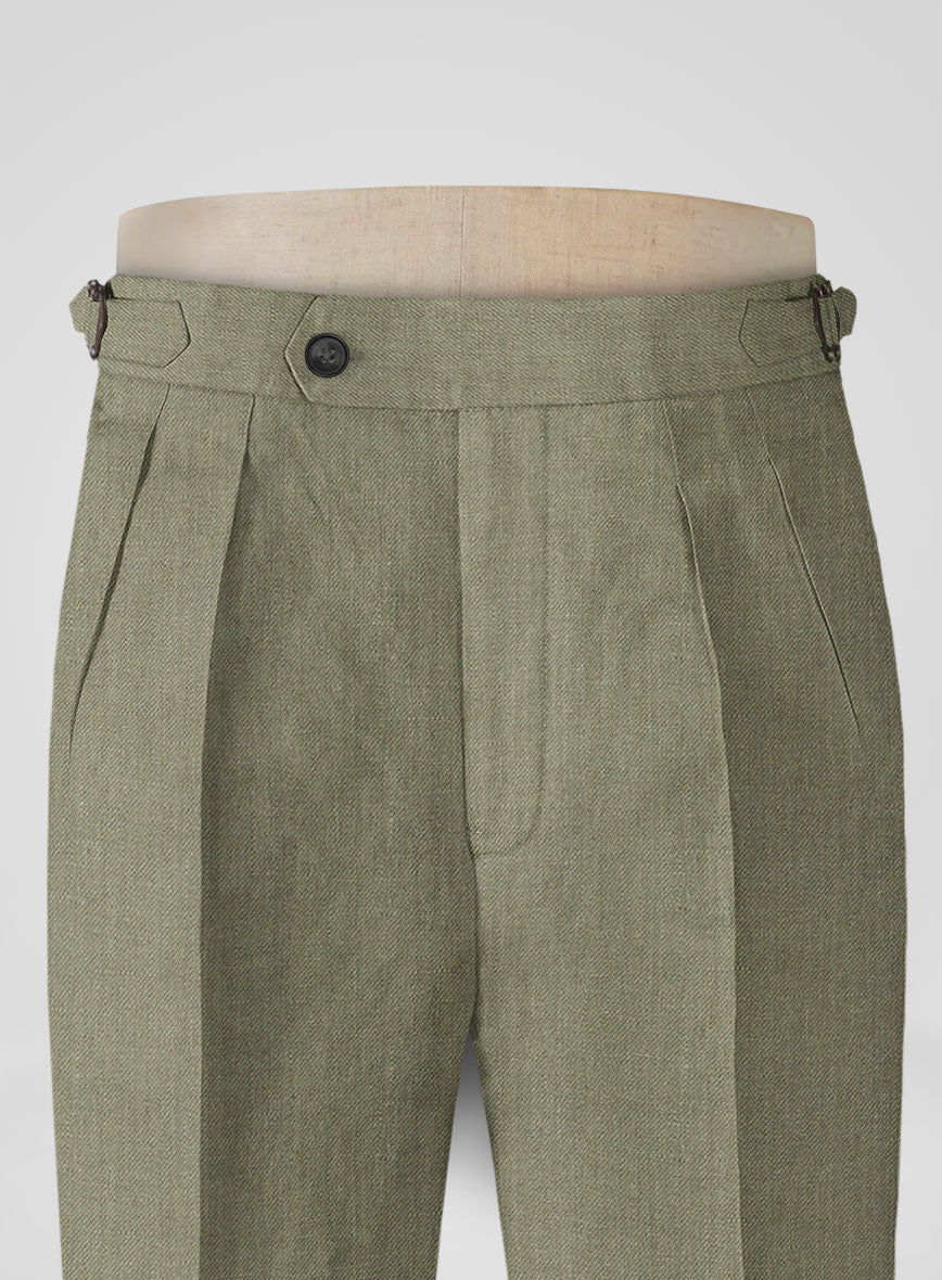 Heavy Linen Sage Green Highland Trousers - StudioSuits