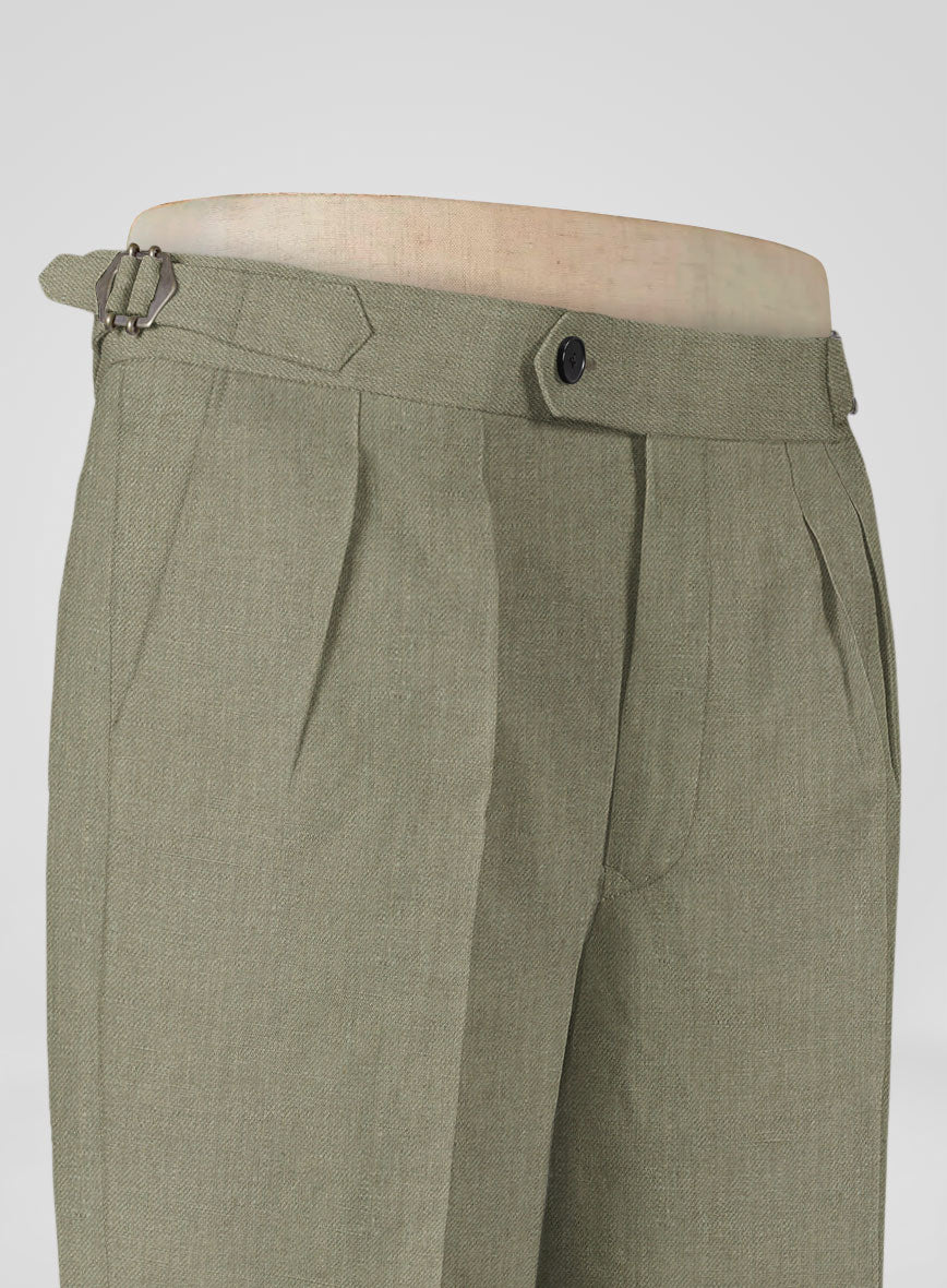 Heavy Linen Sage Green Highland Trousers - StudioSuits