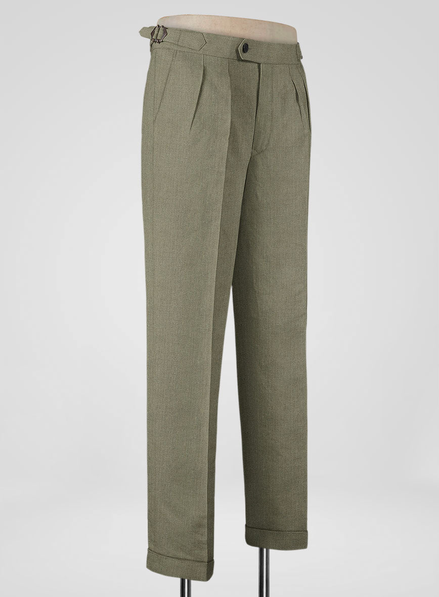 Heavy Linen Sage Green Highland Trousers - StudioSuits