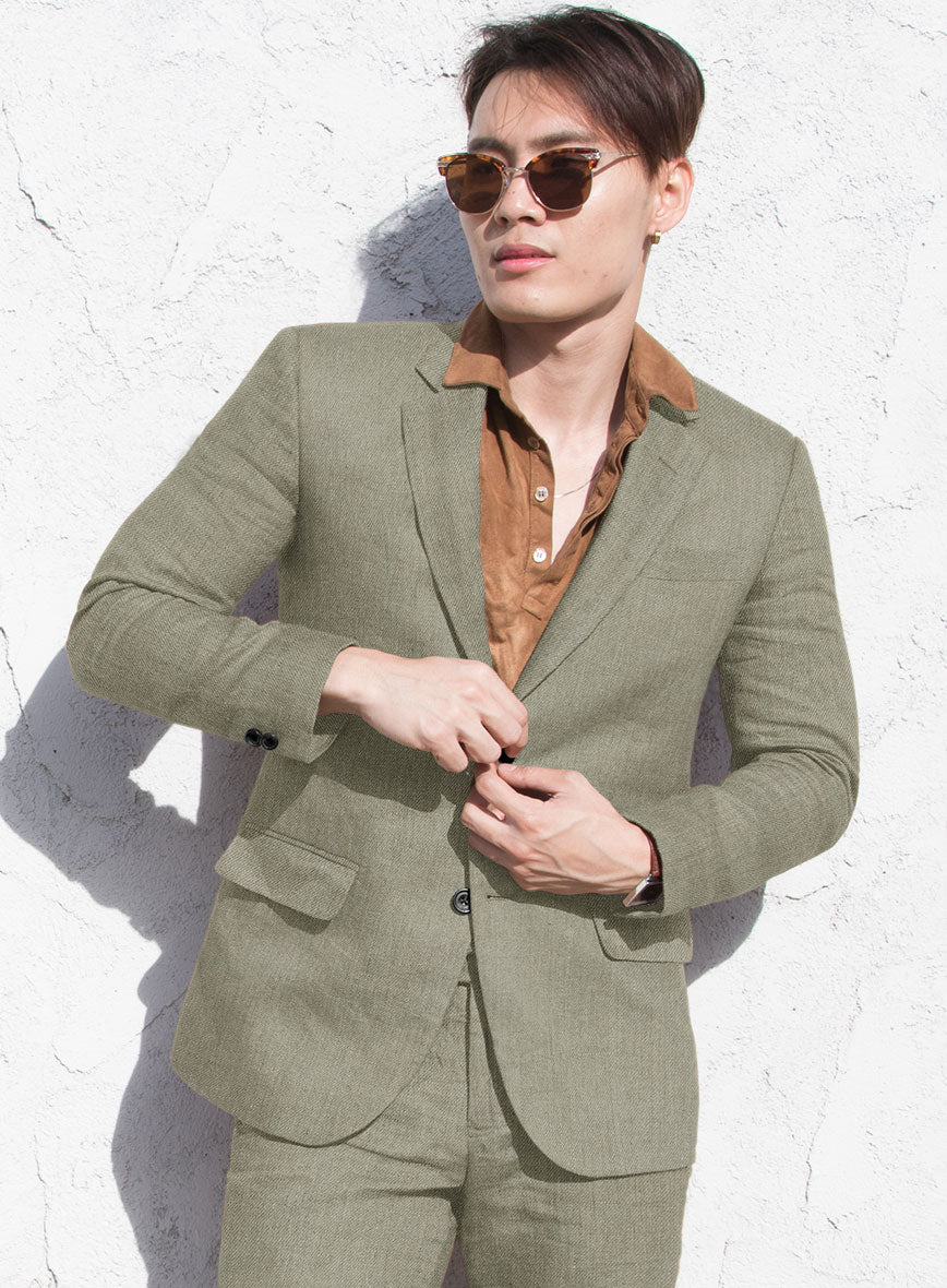 Heavy Linen Sage Green Jacket - StudioSuits