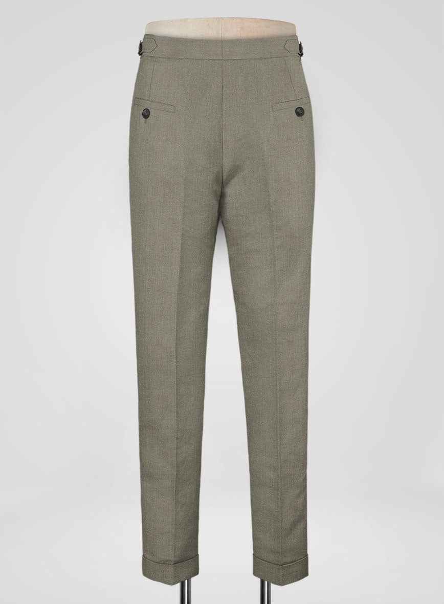Heavy Linen Sage Green Highland Trousers - StudioSuits