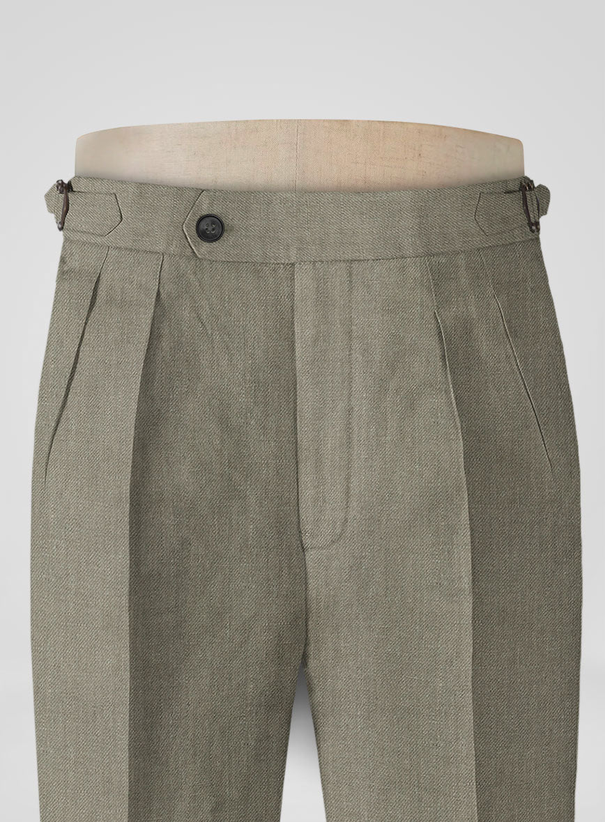 Heavy Linen Sage Green Highland Trousers - StudioSuits
