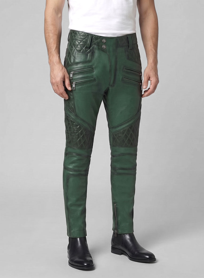 Hector Burnt Green Leather Pants - StudioSuits