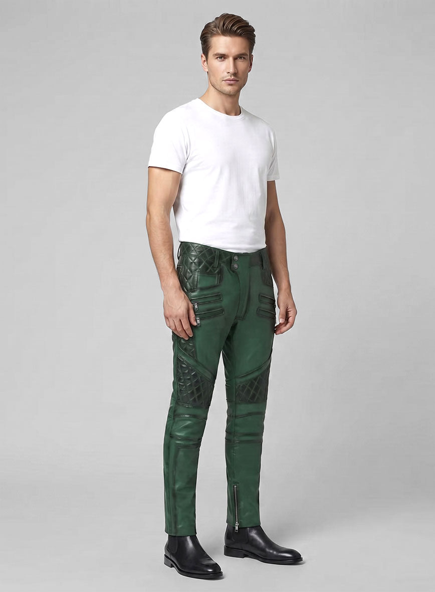 Hector Burnt Green Leather Pants - StudioSuits