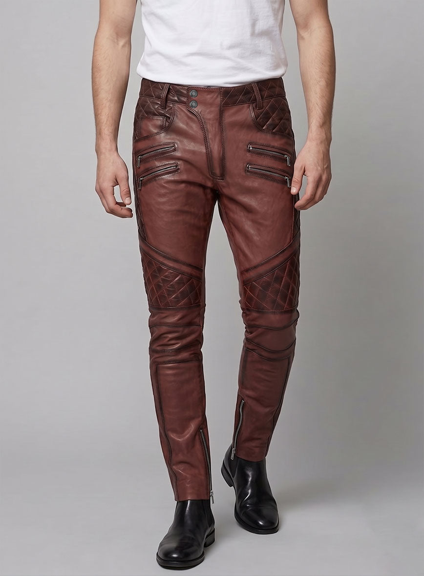 Hector Burnt Maroon Leather Pants - StudioSuits