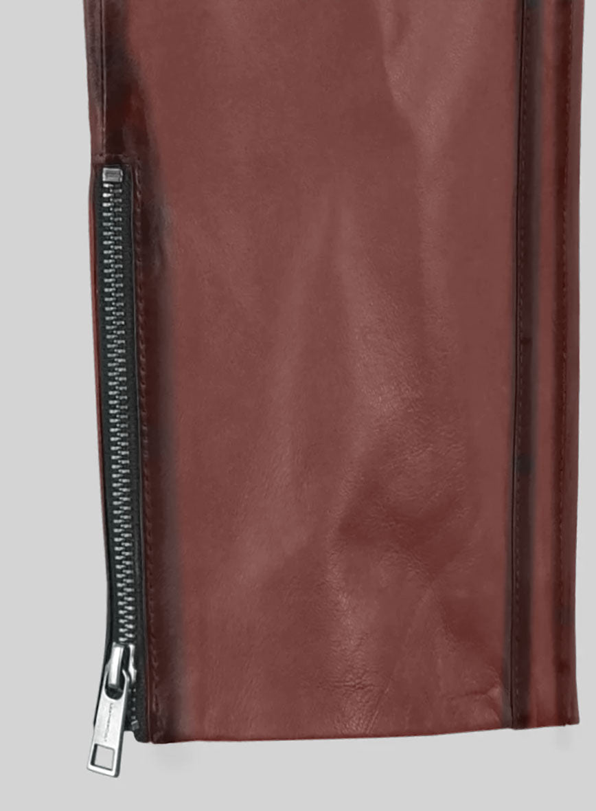 Hector Burnt Maroon Leather Pants - StudioSuits