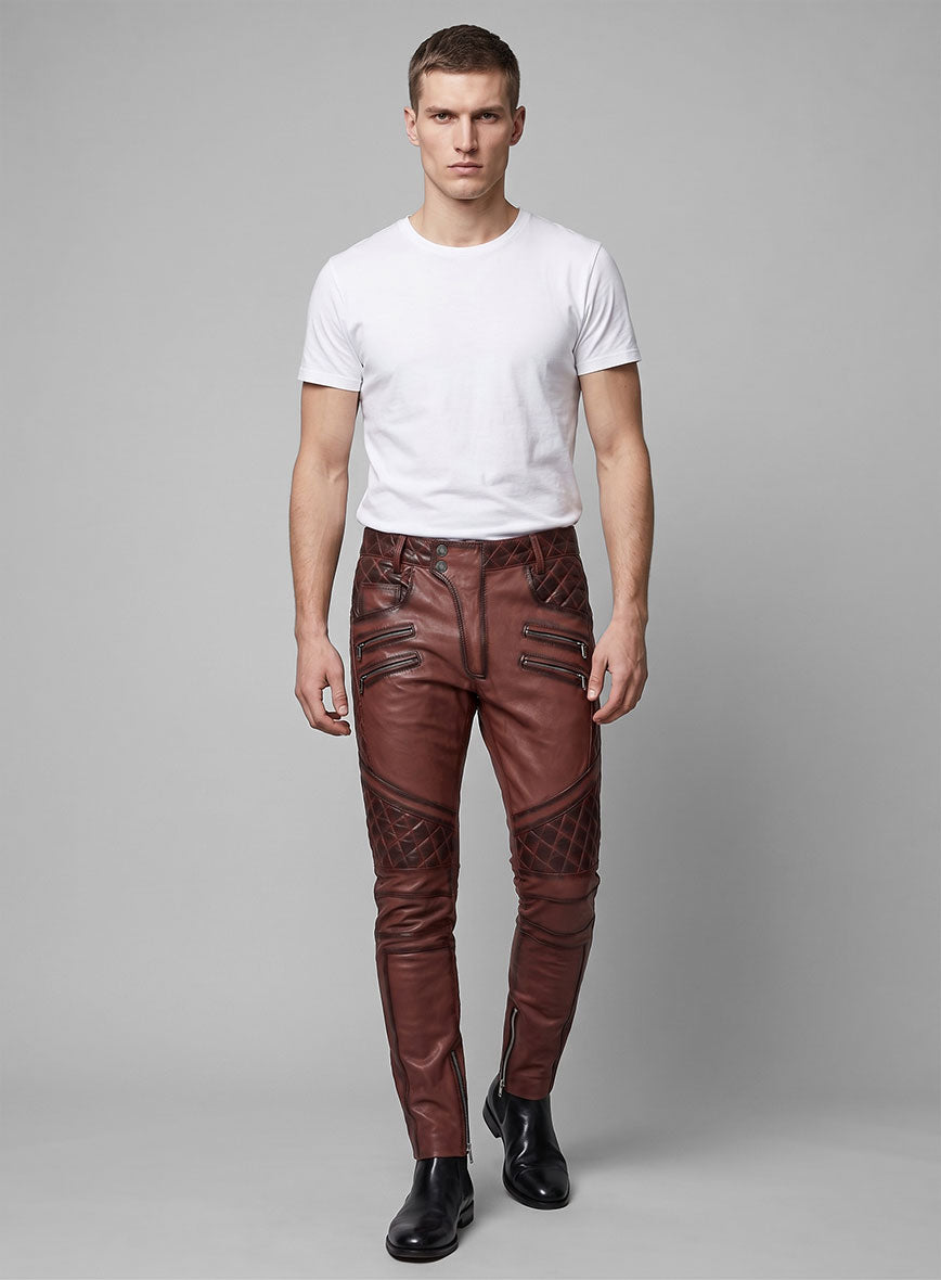 Hector Burnt Maroon Leather Pants - StudioSuits