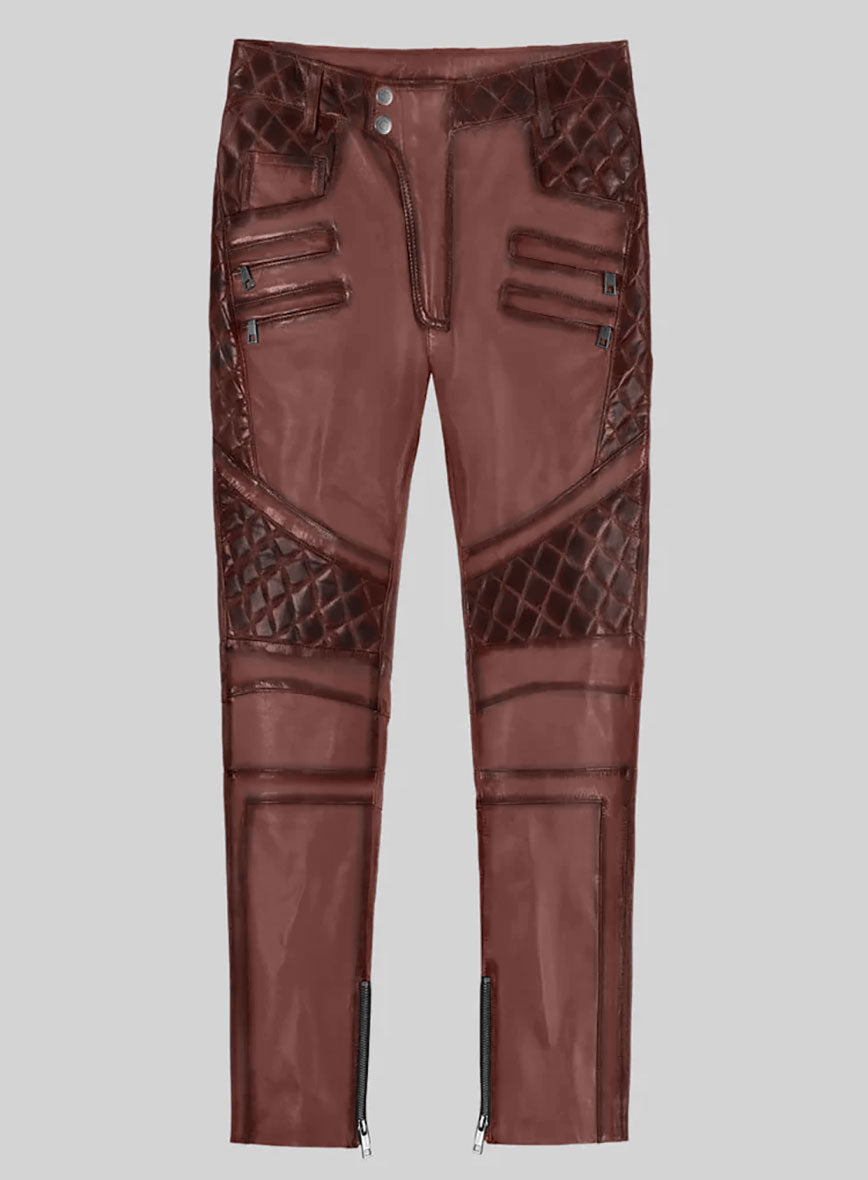 Hector Burnt Maroon Leather Pants - StudioSuits