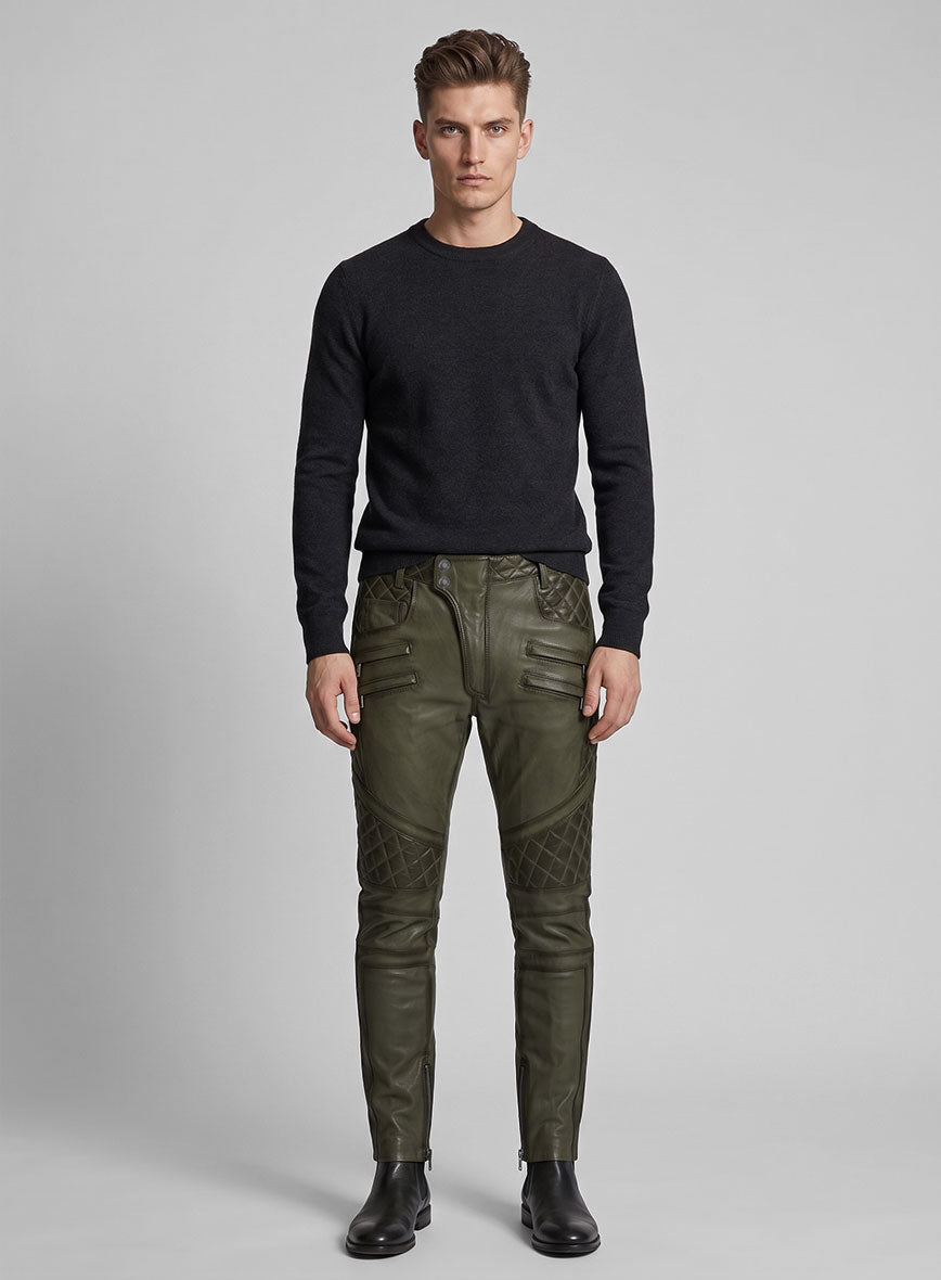 Hector Burnt Olive Leather Pants - StudioSuits