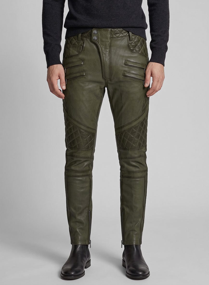 Hector Burnt Olive Leather Pants - StudioSuits