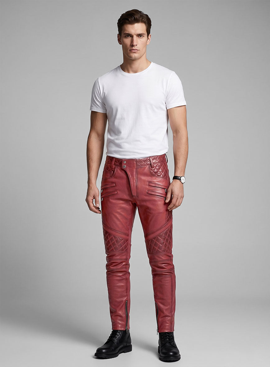 Hector Burnt Red Leather Pants - StudioSuits