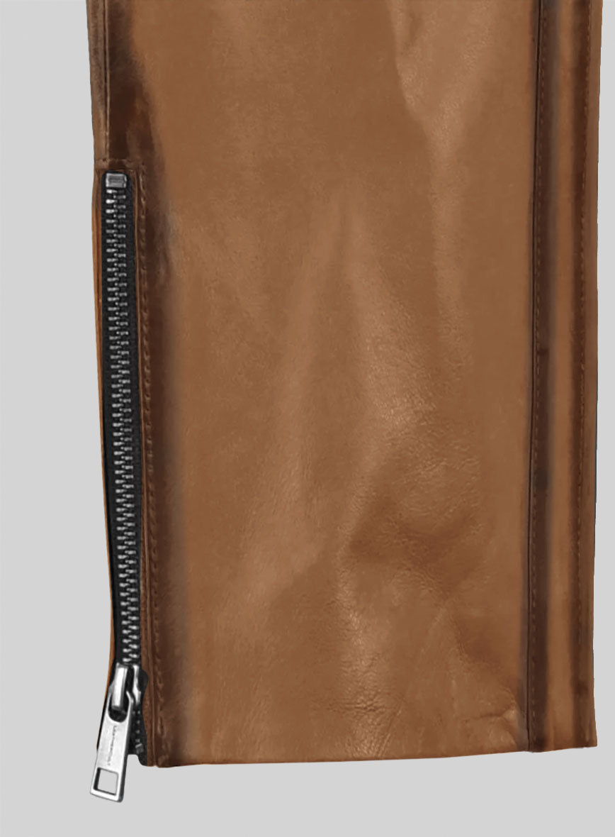 Hector Burnt Tan Leather Pants - StudioSuits