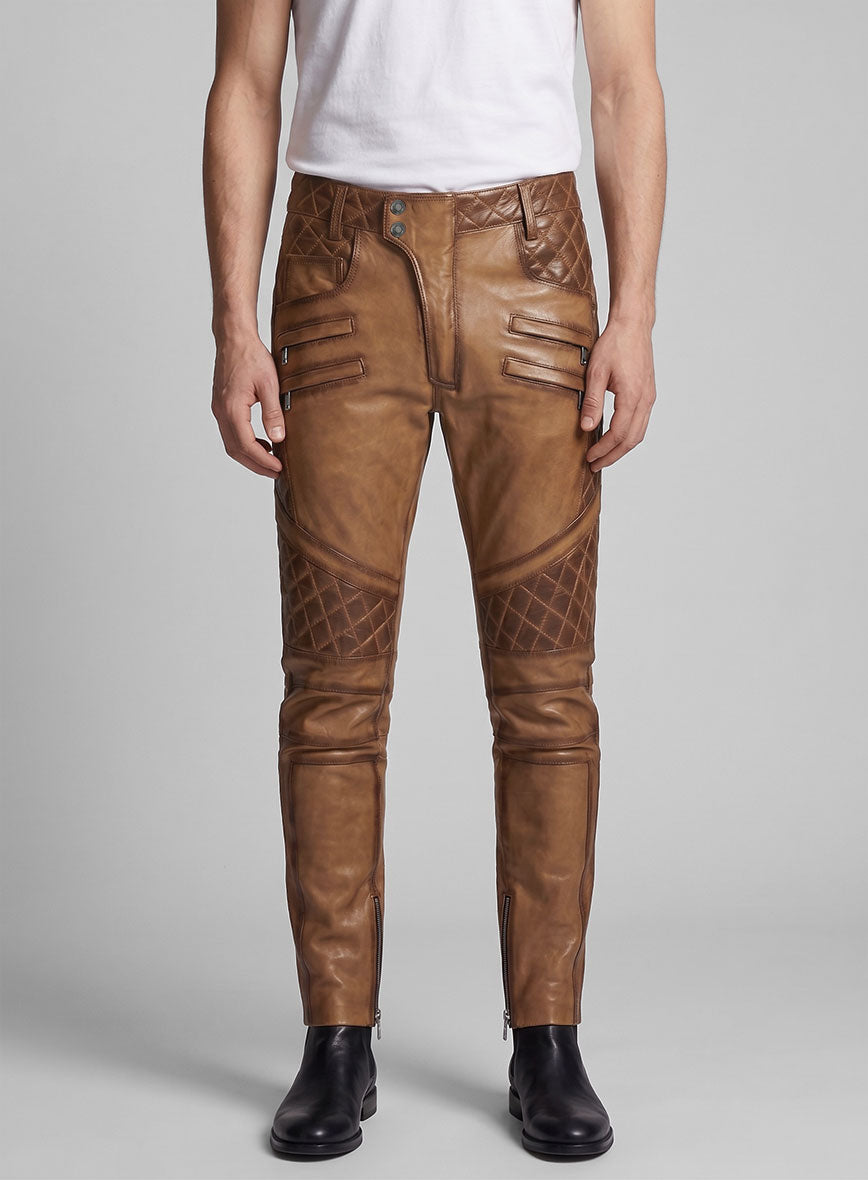 Hector Burnt Tan Leather Pants - StudioSuits